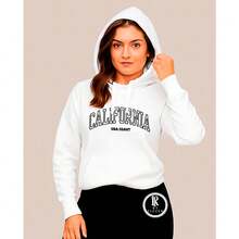 Women's Sweatshirt Blouse In Various Colors With California Usa Print. Cold Weather Blouse With Pocket And Hood. Coat For Women. - 白色襯衫 - 查看 2