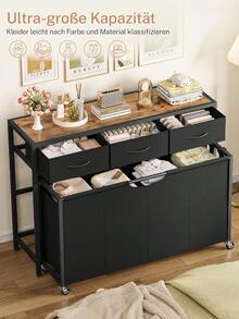 Wäschesortierer, Wäschekorb mit Rollen und 4 herausziehbaren Beuteln, 300 L großer Wäschekorb-Organizer mit 3 Schubladen, Wäschesammler mit Rädern für die Organisation von Waschküche, Badezimmer, Schlafzimmer