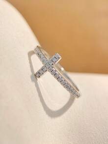 1pc Elegant Luxury S925 Sterling Silver Cross T-Shape Ring, Women's Jewelry Gift, Birthday Gift, Party Gift - Cross T Ring - View 5