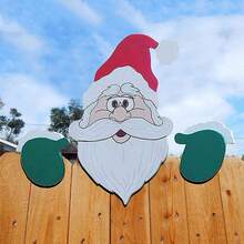 1pc, 2D Festive Christmas Fence Decoration, Santa Claus And Reindeer Wall Hangings - Perfect For Outdoor Garden Decorations, Freestanding Holiday Decor For Outdoor, Balcony, Patio, Universal Christmas Theme - Multicolor - View 5