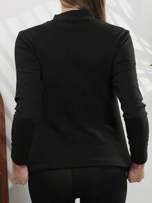 1pc Women Casual Wool & Silk Blend Knit Sweater, Versatile Base Layer, Warm For Autumn/Winter/Spring - Black - View 2