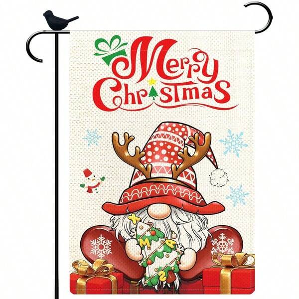 Merry Christmas Red Gnome Garden Flag Burlap Small Vertical 12x18 Inch Santa Garden Flag Christmas Tree House Flag For Winter Christmas Farmhouse Outdoor Flag Decor