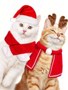 1pc Pet Christmas Costume Outfit,Reindeer Antlers Headband Santa Christmas Hat Christmas Red Scarf And Pet Cloak For Dog Cat Pet Christmas Party Cosplay Supplies