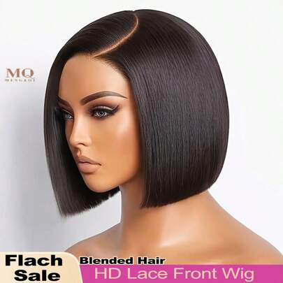 16 英寸无胶 4x4 蕾丝前假发，人发混合，预拔，预剪，高清蕾丝闭合假发，含婴儿头发，人发混合，无胶，可戴可戴，200% 密度蕾丝前假发，含婴儿头发