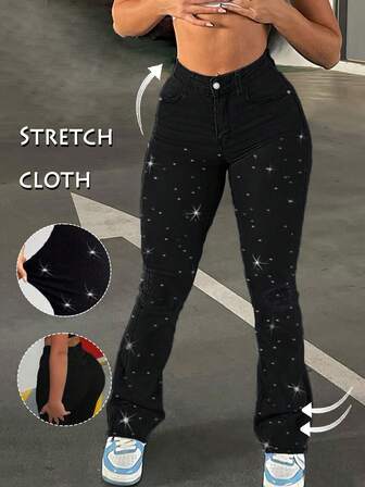 GILIPUR Y2K Women's Flared Jeans, Solid Color, High-Waisted And Slim Fit, Stretchy, Casual And Versatile, Back-To-School Street Style, 2000s Style, Autumn Clothing, Retro Clothing, Suitable For Going Out And Wearing On Valentine's Day Holiday Gifts Appears Refined But Relaxed Ideal For Fancy Banquets, Casual Dinners, And Concert Nights