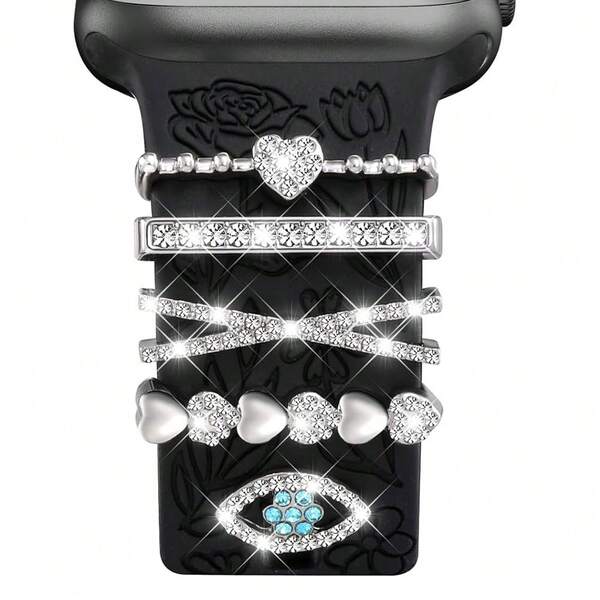 3 Stücke/Set Damen Zinklegierung Herz Anhänger Uhrenarmband Dekoration, geeignet für Apple Watch 38/40/41/42/44/45/49mm