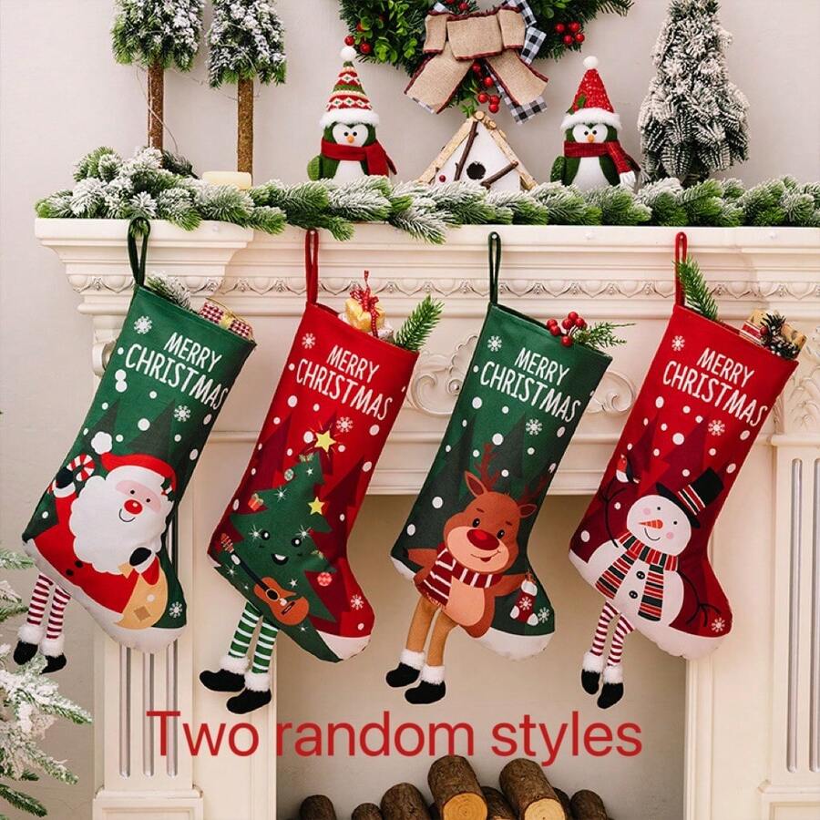 1 pièce - Décoration de fête de Noël Père Noël Bonhomme de neige Renne Petites chaussettes vintage Ornements à suspendre pour sapin de Noël Bas de Noël Sacs cadeaux Sacs à bonbons Fournitures pour célébration des fêtes, Décorations de Noël Décoration de chambre hivernale