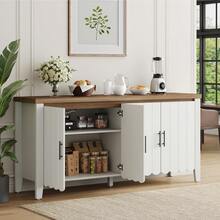 ONBRILL 63 Inch Sideboard Buffet Cabinet, Farmhouse Buffet Cabinet With 4 Wave Panel Doors & Adjustable Shelves, Storage Cabinet, Large Credenza Sideboard For Living Room, Kitchen, White - 白色 - 查看 3