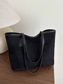 2025 New Casual Large Capacity Rhombus Pattern Solid Color Bow Handbag, Minimalist Fashion Tote Bag - Black - View 5