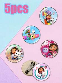 Gabby's Dollhouse Cartoon Badge Brooches, Button Pins, Backpacks, Clothing Collar Accessories, Round Badge Management Cartoon Brooches, Animation Project, Cute And Creative Cartoon Character Brooches, Brooch Accessories, Fan Collection Gifts Halloween Halloween Accessories Teachers Day - Multicolor - View 6