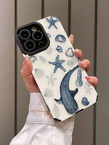 1pc Cute Whale, Starfish, Shell Pattern Textured Soft Protective Phone Case, Compatible With Apple 16/16 Plus/16 Pro/16 Pro Max And Phones - Multicolor - View 3