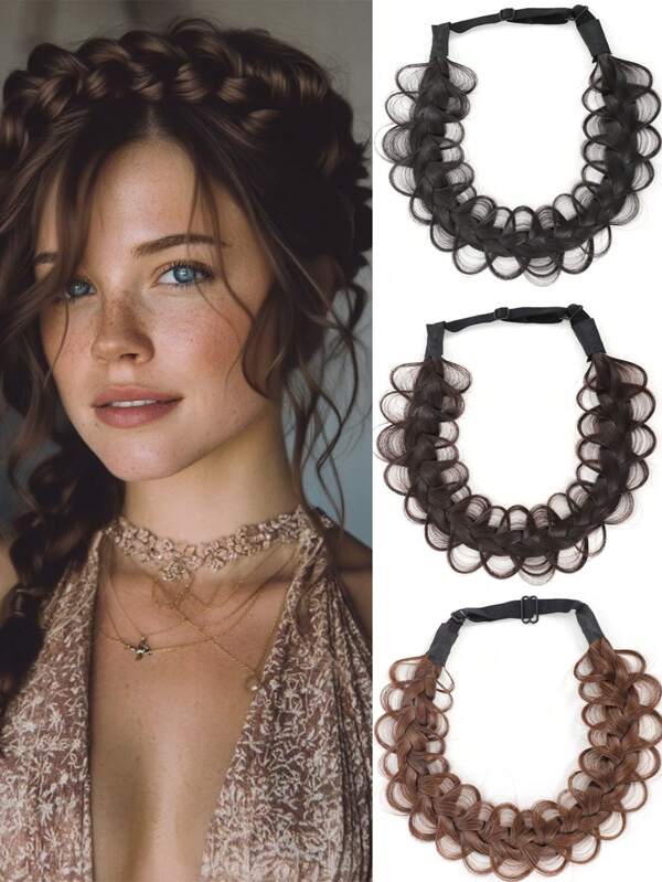 Braided Synthetic Wig Headband Fried Dough Twists Braid Soft Headband Soft Headband Wig Accessories Headband Braided Manual Braid Hair Accessories Workout Hair Bands Yoga Sweatband Autumn Winter Head Scarf Fall Head Band For Vacation Outfits Woman