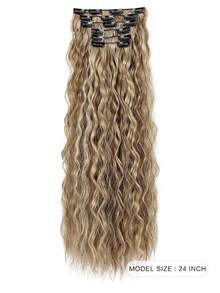 Clip In Hair Extensions,6PCS Hair Extensions Long Mermaid Waves Wavy Synthetic Clip On Hairpiece For Women 24 Inch Ash Brown With Blonde Highlights