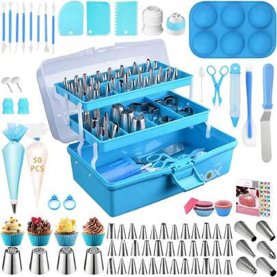 236 Pcs Cake Decorating Tools Supplies Kit, Baking Supplies Tools Accessories With Storage Case, Frosting Bags And Tips Set, Cupcake Cookie Frosting Fondant Bakery Set For Adults Beginners Or Professional (Blue)