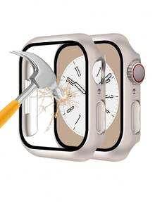 Protector de pantalla de vidrio templado + Carcasa rígida de PC compatible con Apple Watch Ultra/Series 10/9/8/7/SE - Todos los tamaños 38/40/41/42/44/45/49mm - Protección completa resistente a los arañazos