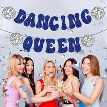 Party Decorations, Glitter Disco Ball Banner Silver Fringe Banner For Mamma Mia Party Decorations Birthday Bridal Shower Bachelorette Wedding - Multicolor - View 2