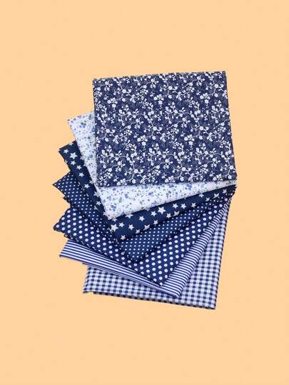 7pcs Navy Blue Series Floral Cotton Fabric Quilted Patchwork, Suitable For DIY Sewing, Collage, Manual Sewing And Other Crafts