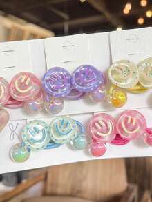 5pcs/1pc Colorful Smiling Face Hair Scrunchies, High Elasticity Round Ball Hair Accessories, Double-Ended Ponytail Holders, Damage-Free, Sturdy, Suitable For Daily Use, Random Color, Hair Elastics, Hair Rubber Bands, Elastic Hair Tie, Home Beauty Women Accessory Gifts ,Gym Sport Outfit ,Hair Rope Head Accessories