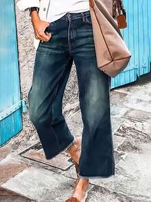 Women's Wide Leg Jeans Casual High Waisted Stretch Baggy Loose Denim Pants
