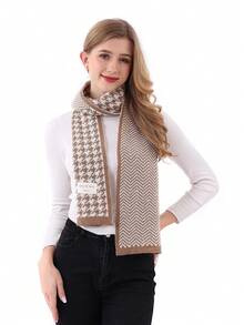 1pc Multi-Color Houndstooth Pattern Faux Cashmere Knitted Warm Fashion Unisex Scarf, Suitable For Casual Daily Wear, Autumn & Winter