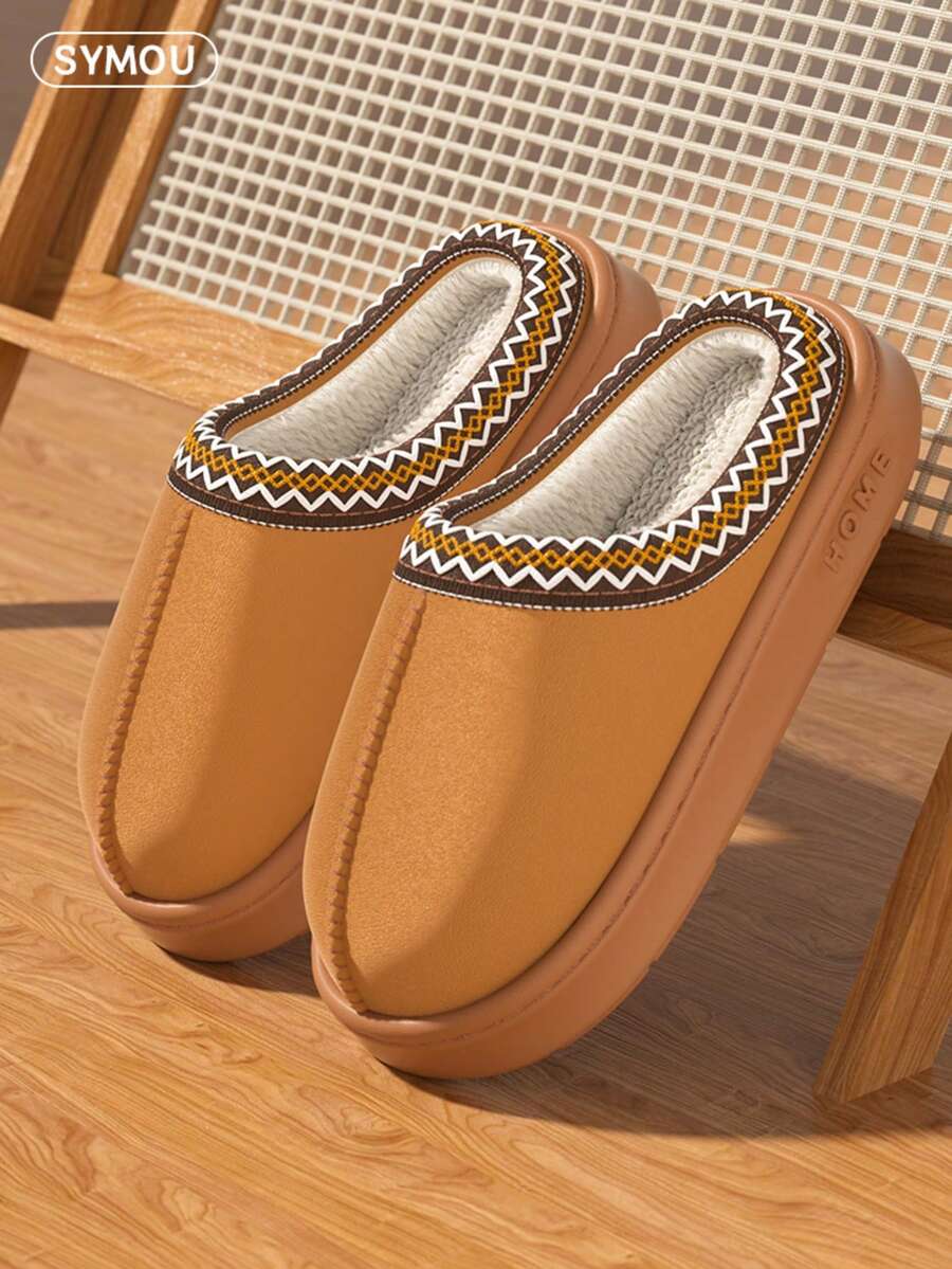 Pantoufles en peluche chaudes pour femmes, pantoufles de maison à semelle épaisse doublées pour porter à l'intérieur et à l'extérieur, automne/hiver