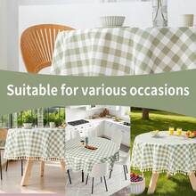 1pc Round Tassel Tablecloth, Fresh Pastoral Style Tassel Table Decor, Green Plaid Dust-Proof Tablecloth With Tassel, Suitable For Picnics Or Holiday Parties, Room Decor, Kitchen Decor, Home Decor - Green - View 7