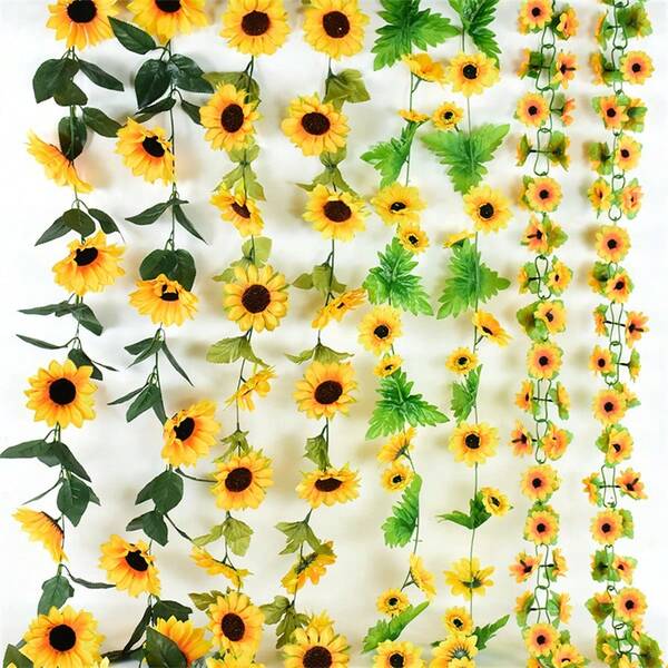 Artificial Sunflower Flower Vine Silk Fake Plant Rattan Garland For Christmas Wedding Arch Home Garden Decoration DIY Wall Hanging Wreath