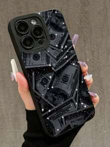 1pc Glittery Dollar Sign Cat Eye Black Soft Phone Case, Anti-Slip, Suitable For IPhone 11/12/13/14/15/16 Pro Max