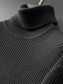 Men's Casual Ribbed Knit Turtleneck Sweater, Minimalist And Fashionable For Daily Wear, Fall