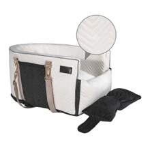 Dog Car Seat For Small Dogs, Portable Center Console Dog Car Seat, Pet Booster Seats With Safety Belt  And Soft Cushion, Pet CarSeat For Dogs And Cats Under 15 Lbs, White