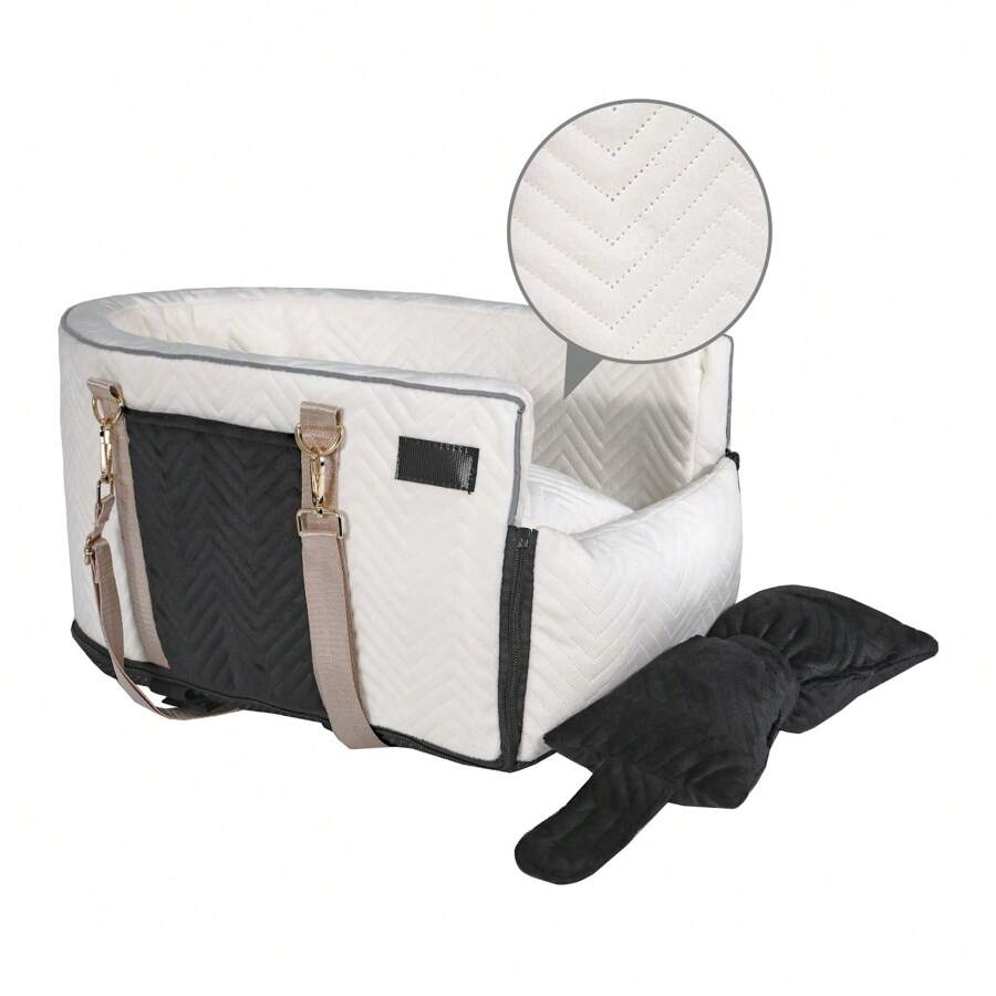 Dog Car Seat For Small Dogs, Portable Center Console Dog Car Seat, Pet Booster Seats With Safety Belt  And Soft Cushion, Pet CarSeat For Dogs And Cats Under 15 Lbs, White