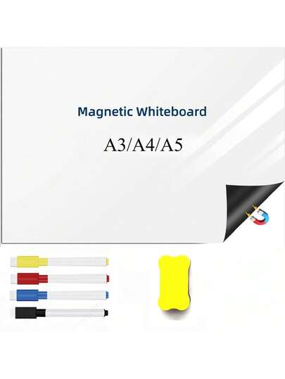 Magnetic Dry Erase White Board, Wall Mounted White Board For Organizers And Planners, Kitchen Fridge Shopping List With Marker Pen, Magnetic Eraser And Magnetic Pen (Rectangular)