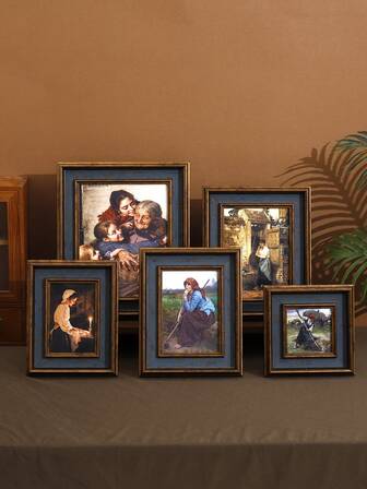 1 pieza Marco de fotos vintage marrón, elegante decoración del hogar estilo europeo para escritorio/pared colgante, exhibición creativa de sobremesa para dormitorio/sala de estar, varios tamaños, regalo de Navidad para papá y mamá