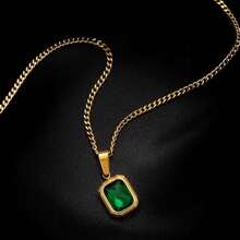 Q&D&S 18k Gold Emerald Necklace For Women,Birthstone Rectangle Princess Cut Charm Necklace,Blue Sapphire Or Green Emerald Gemstone Pendant Necklace-705367 - 史蒂莉亞 - 查看 6