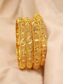 1pc 24K Gold Plated Luxury Classic Cuff Bracelet - Openable Hollow Design, Suitable For Women, Non-Mosaic Alloy Material, Ideal For Daily Wear And Vacation - Suitable For All Seasons