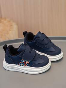 1 Pair New Fashionable Soft Bottom Baby White Shoes, Unisex Casual Hook And Loop Children Sports Shoes, Suitable For Spring And Autumn - Blue - View 5