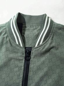 Young Men's Jacket, Fashion Minimalist Stand Collar Coat, Baseball Collar, Ribbed Cuffs, Color Block, Autumn/Winter - Green - View 6