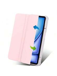 1 Stück Dreifach-Falt-IPad Hülle komplett transparent, schlanke Standhülle stoßfest und sturzsicher mit Stifthalter kompatibel mit Apple Tablet IPad 10.2/10.5 Zoll, Air 4/5/6/7, 10./11. Generation, Pro 11 Zoll, Air 11(M2), Air 13, Air 13 und Pro 11(M4) Modelle. Durchsichtige Rückseite mit hoher Transparenz für DIY Personalisierung - Pink