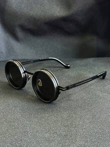 1pc Steampunk Style Retro Adjustable Polarized Lens, Wide Frame >130mm Metal Frame, Black, Suitable For Fashion Glasses, Back To School Season