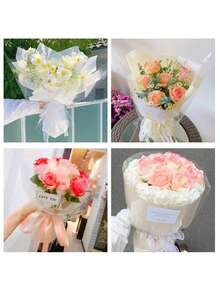 1 Roll Thick Waterproof Transparent Wrapping Paper, Suitable For Birthday, Baby Shower, Wedding Party, Gift Baskets And Flower Packaging - Transparent - View 6