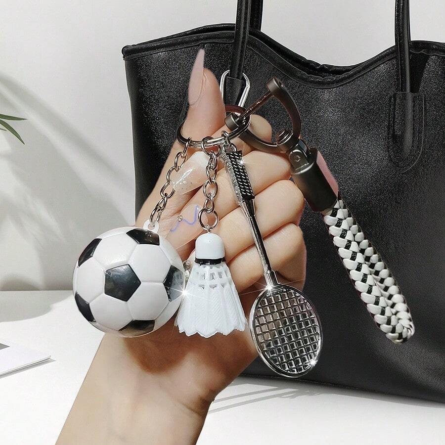 1pc Football Badminton Decorative Keychain - Suitable For Bags And Car Keys - Ideal For Friends And Family, Suitable For Ramadan, Valentine's Day, Christmas, Birthdays, Ladies' Halloween, And Thanksgiving Gifts Halloween Accessories Teachers Day