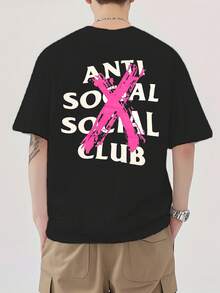 1Pcs Men's T-Shirt 100% Cotton Double-Sided Digital Print With Pink X Logo Design - màu đen - Xem 3