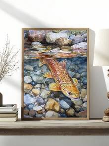 1pc Vintage River Carp Canvas Posters Funky River Fish Landscape Wall Art Rustic Koi Aesthetic Prints Painting, Black Cat Wall Art Sleeping Cat With Plant Picture Canvas Posters Cute Animals Wall Art