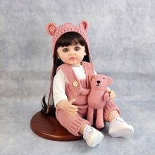 About 55cm Realistic Reborn Dolls With Long Hair Cute Big Eyes Simulation Doll Accompanying Toys Can Be DIY Hairstyles Birthday Gifts - Pink - View 10