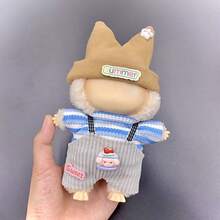 1 set - Ropa de muñeca de 17 cm, compatible con Labubu, 1 set de accesorios - Sombrero de cubo, top, pantalones con tirantes, mono, adecuado para muñecas de 17 cm, accesorios lindos de BuLabu para jugar y exhibir (muñeca no incluida)