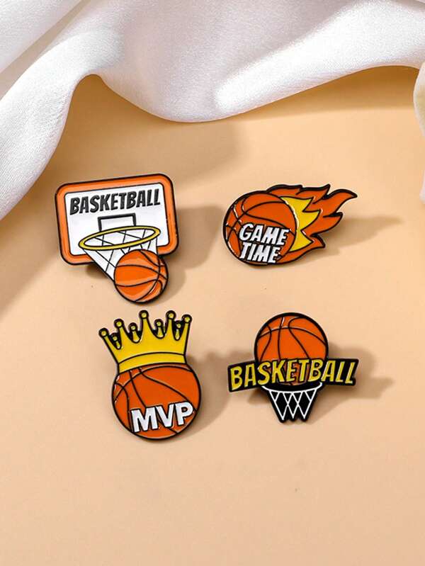 4 Peças Broche de Liga de Zinco Estilo Boêmio Casual com Desenho de Basquete, Acessório de Moda para Roupas, Bolsas, Acessórios de Halloween, Dia dos Professores, Fantasias, Enfeites de Bolsa, Acessórios de Escritório, Presente de Natal