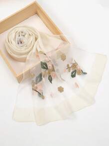 1条女士优雅镂空仿珍珠格纹真丝围巾，纯色披肩，休闲头巾/颈巾，适合秋冬季日常佩戴，可作连衣裙配饰。