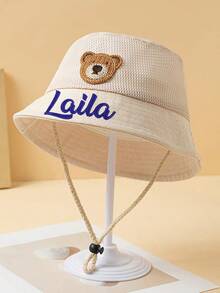 Customized Name Embroidered Lightweight Summer Bucket Hat For Kids, Boys & Girls Sun Protection Hat, Mesh Cute Strap Bucket Cap, Matching Parent-Child Beige Hat, Adventure Hat, Sunshine Energy Hat, Beach Bear Hat, Picnic Grass Hat, Spring Atmosphere Hat, Children's Day Gift, Thanksgiving Gift, Christmas Gift, Easter Gift - Yellow - View 12