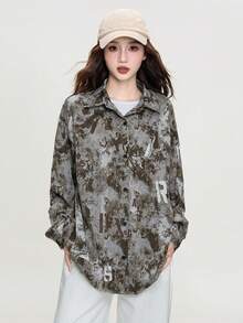 2025 Autumn American Vintage Street Slouchy Tie-Dye Loose Casual Shirt For Women