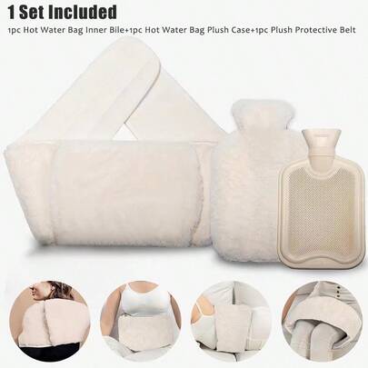 AIYYIPA 1 set påfyllningsbar varmvattenflaska - varmvattenflaskfodral + plyschöverdrag + midjerem, återanvändbar värmepåse, läckagesäker och bekväm, för värmedyna, nacke, rygg, axel, ben, jul-/födelsedagspresent